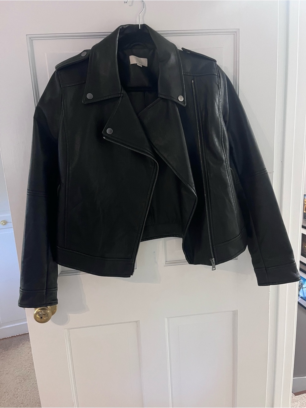 LOFT Black Leather Asymmetric Moto Jacket